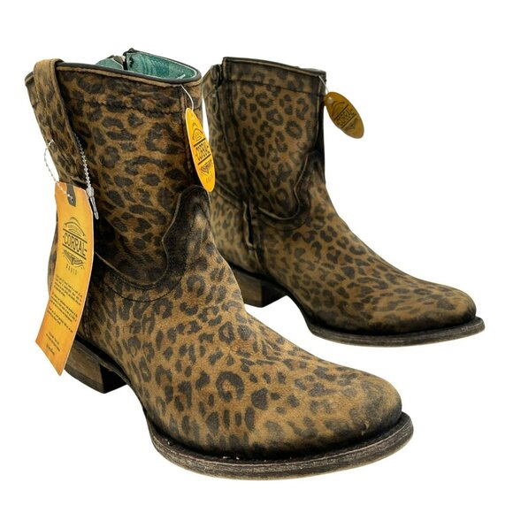 New Corral Women's Suede Leopard Print Ankle Boots Style C3627 Sz